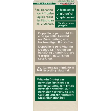 Doppelherz Pure Vitamin D3 2000 IU Drops, 9.2 ml - Backside