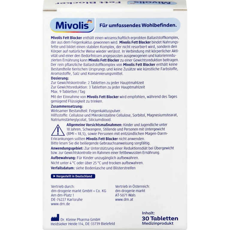 Mivolis Fat Blocker DM, 30 Tablets Backside
