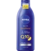 Front view of the NIVEA Q10 Firming Body Milk 400ml bottle with Vitamin C and Coenzyme Q10 for dry skin.