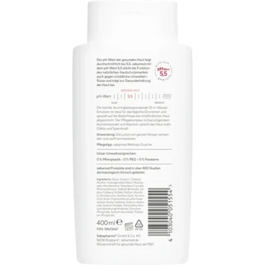 Sebamed Body Lotion, 400 ml Sebamed Bodylotion back label with ingredients list and usage instructions