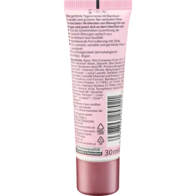 alverde NATURKOSMETIK Tinted Day Cream Clear Beauty back label