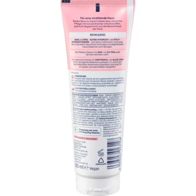 Ingredient list showing 3.8 percent exfoliating acids and Aloe Vera