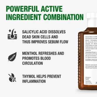 Alpecin Medicinal Forte Hair Tonic active ingredient combination with salicylic acid, menthol and thymol for scalp care