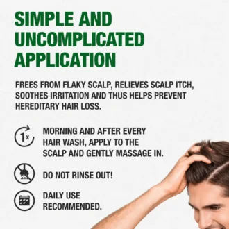 Alpecin Medicinal Forte Hair Tonic application instructions for dandruff-prone scalp with daily leave-in use