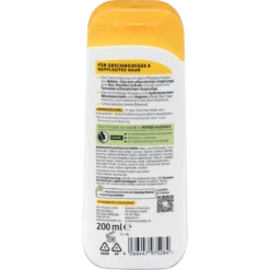 Back of alverde Nutri Care Shampoo 200 ml with ingredients and usage