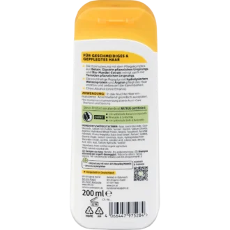 Back of alverde Nutri Care Shampoo 200 ml with ingredients and usage