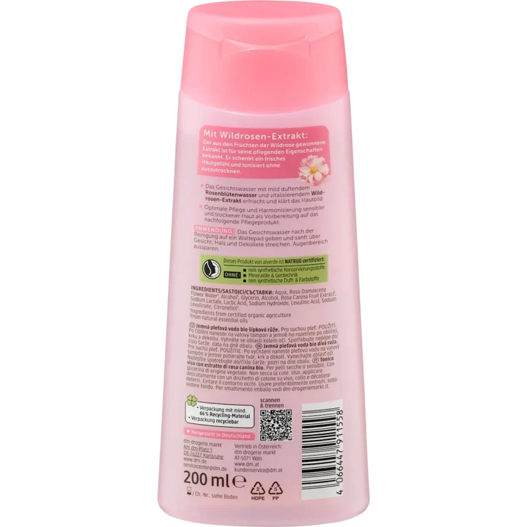 Alverde Wild Rose Facial Toner, 200ml Alverde Wildrose Toner ingredients label back