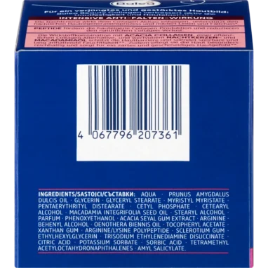 Balea Beauty Collagen Night Cream, 50ml Ingredient list of Balea Beauty Collagen Night Cream showing mineral oil free formula