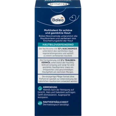 Balea Niacinamide Night Cream ingredients and usage instructions