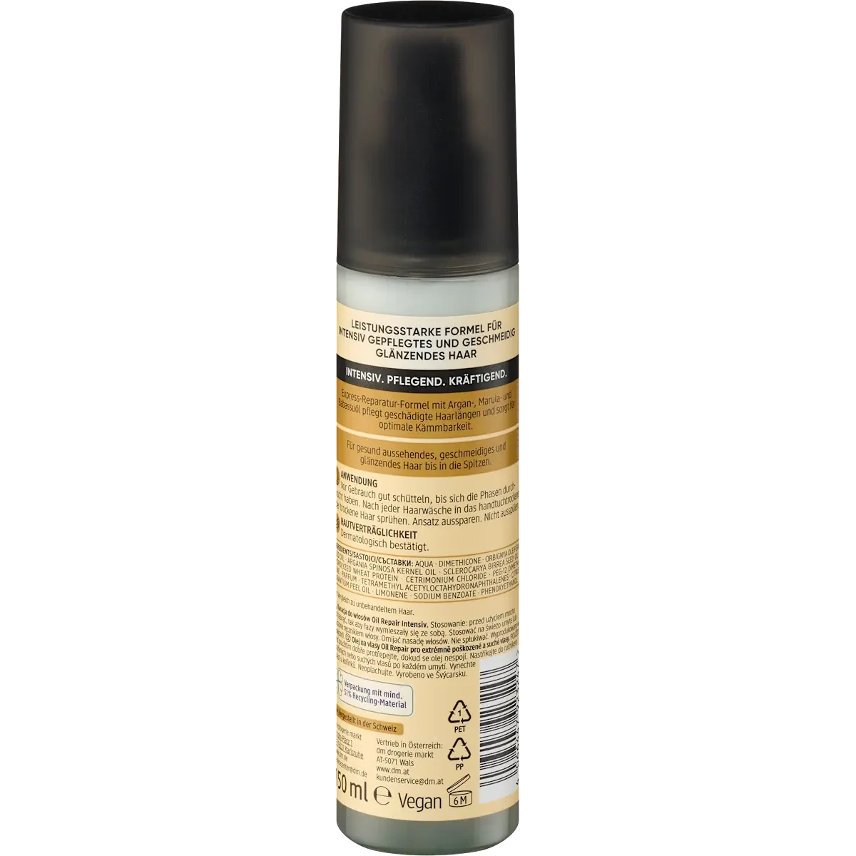 Balea Professional Hair Oil Repair Intensive Spray Conditioner, 150 ml Balea Professional Spray Conditioner Oil Repair back view ingredients