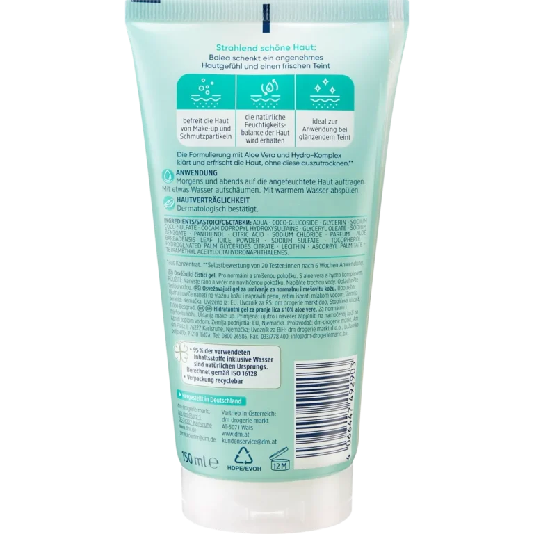 Balea cleansing gel ingredients and packaging back view