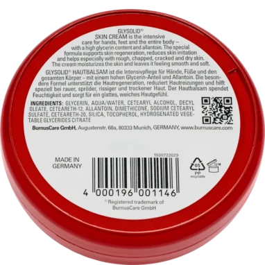 Ingredient list of Glysolid showing Glycerin and Allantoin concentration