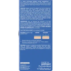 Back of ISANA Hyaluron Intense Lifting Ampoules 7 x 2 ml showing ingredients and product information