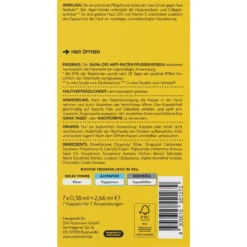 Back of ISANA Q10 Anti-Wrinkle Care Capsules packaging showing ingredients and application instructions