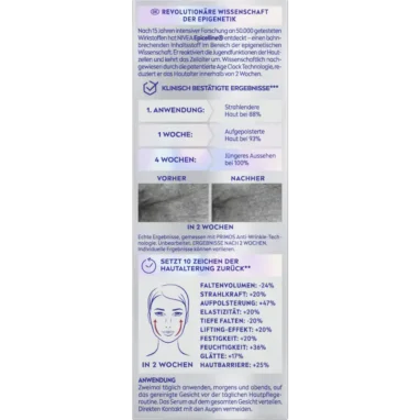 NIVEA CELLULAR Epigenetics Rejuvenating Serum ingredients and usage instructions