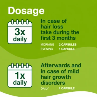 Priorin hair growth capsules intake instructions showing daily dosage for hair loss treatment
