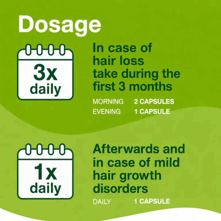 Priorin hair growth capsules intake instructions showing daily dosage for hair loss treatment