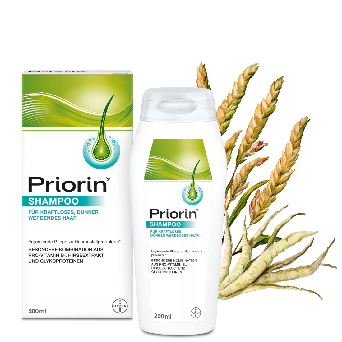 Bayer Priorin Shampoo, 200ml Priorin shampoo for thinning hair with pro-vitamin B5, millet extract and glycoproteins