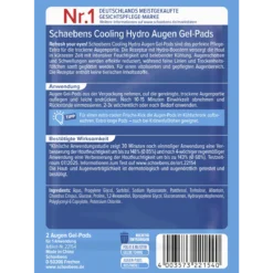 Back of Schaebens Cooling Hydro Eye Gel Pads showing ingredients and product information