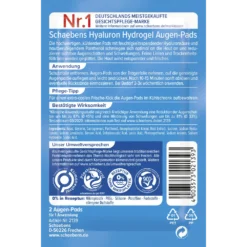 Schaebens Eye Pads Hyaluron Hydrogel, 2pc Ingredient list showing Hyaluron and Panthenol