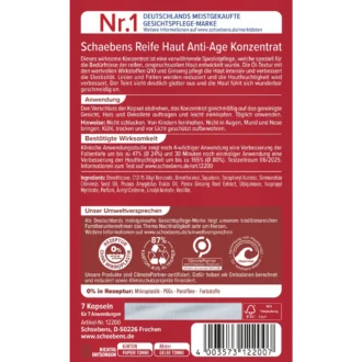 Schaebens Mature Skin Anti-Age Concentrate back packaging with ingredients and directions