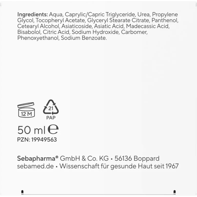 Sebamed Urea Face Cream ingredient list packaging