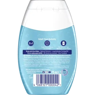 Ingredients and directions on Theramed 2-in-1 Original-Fresh tube back