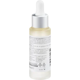 alverde Overnight Facial Oil 5% Squalane back label showing ingredients and usage instructions