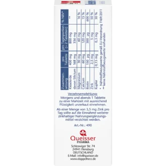 Doppelherz aktiv Kieselerde + Biotin + Zinc side view, nutritional information