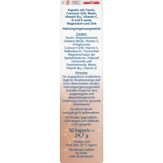 Doppelherz Taurin + Q10 side label with Ingredients