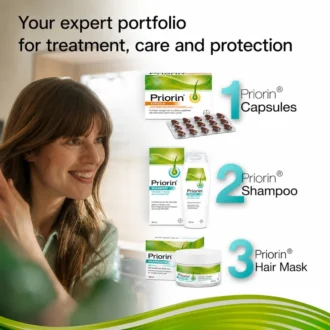 Priorin hair care system with capsules, shampoo and hair mask for treatment, supplementary care and hair protection
