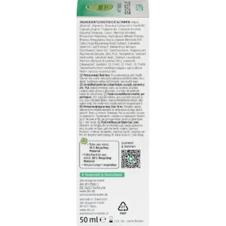 alverde Clear Face Fluid back packaging ingredients and details
