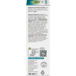 Back packaging of alverde Hyaluronic Acid Serum showing ingredients and application instructions