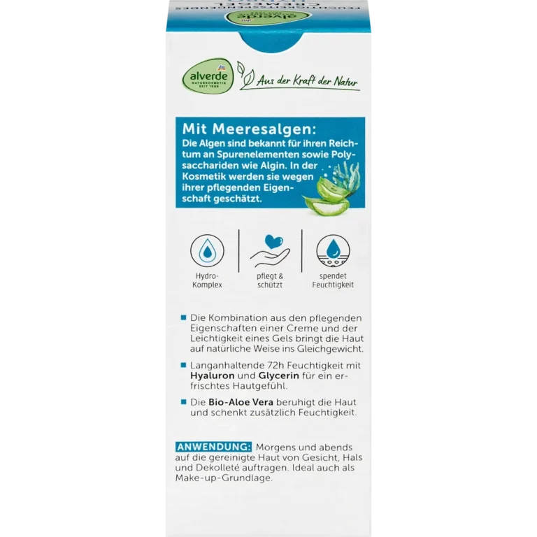 alverde Hydro Face Cream Gel back packaging and details