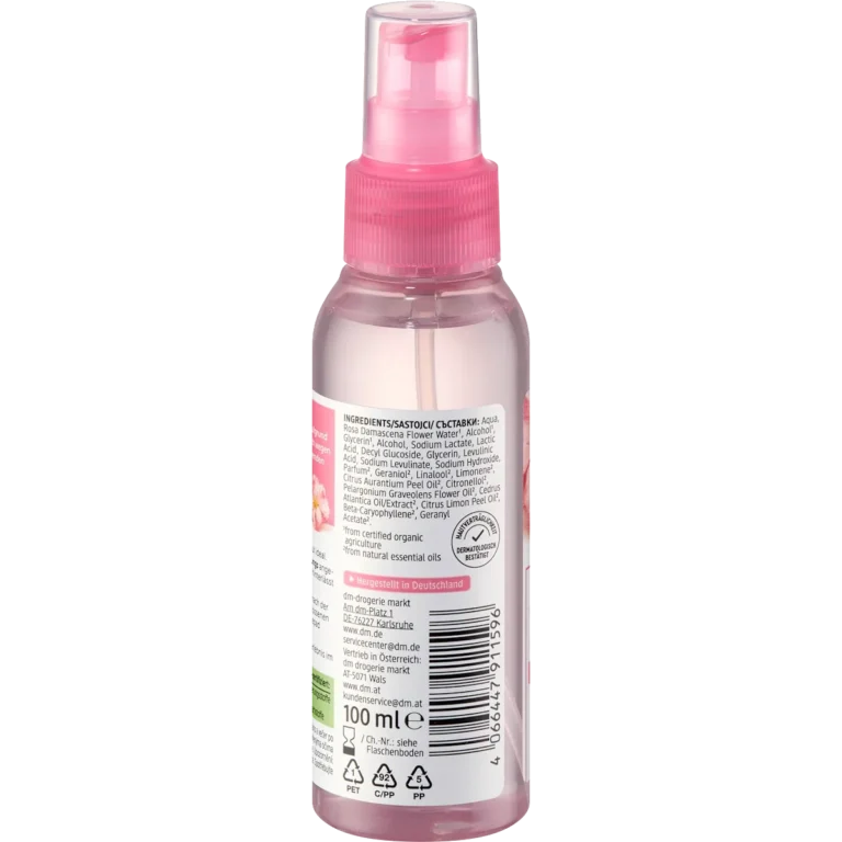 Alverde Organic Rose Blossom Facial Toner 100 ml back packaging with ingredients and directions
