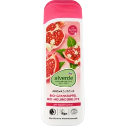 alverde NATURKOSMETIK Pomegranate and Elderflower Shower Gel front packaging