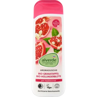 Alverde Shower Gel Pomegranate Elderflower Shower Gel, 250ml alverde NATURKOSMETIK Pomegranate and Elderflower Shower Gel front packaging