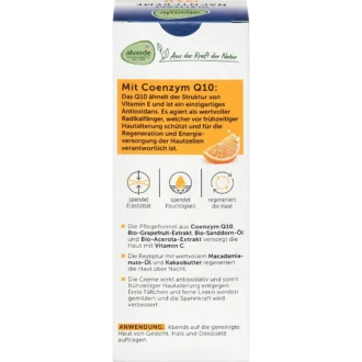 alverde Q10 Night Cream 30+ back packaging