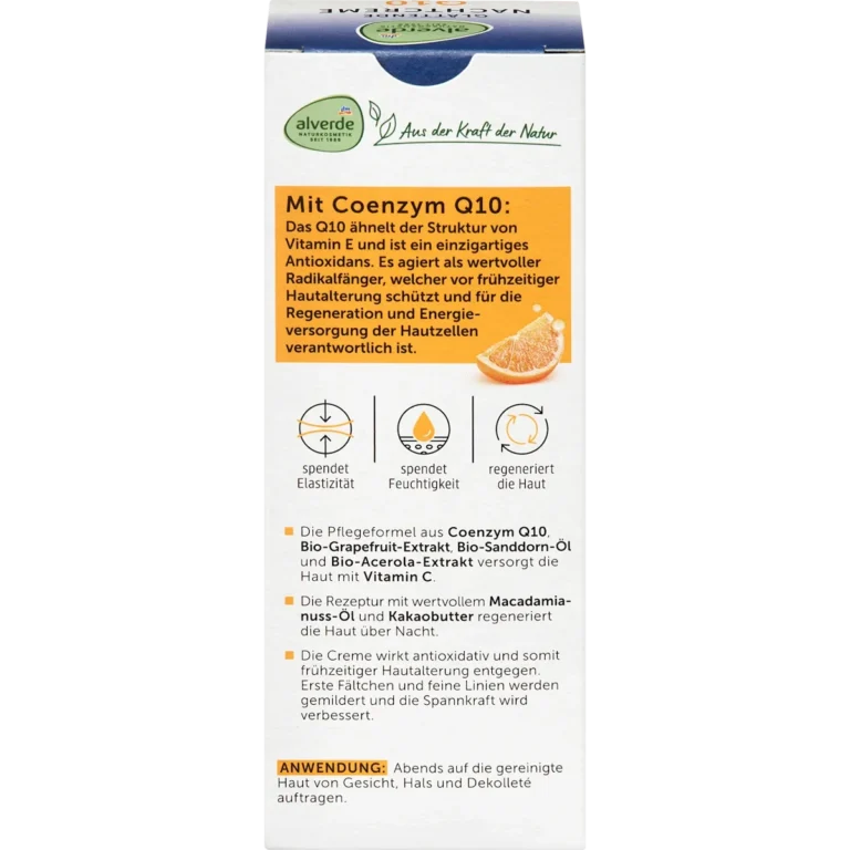 alverde Q10 Night Cream 30+ back packaging