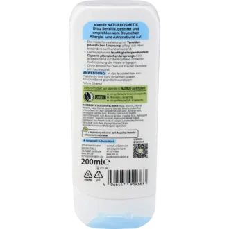 Back of alverde Ultra Sensitive Conditioner 200 ml with ingredients and directions
