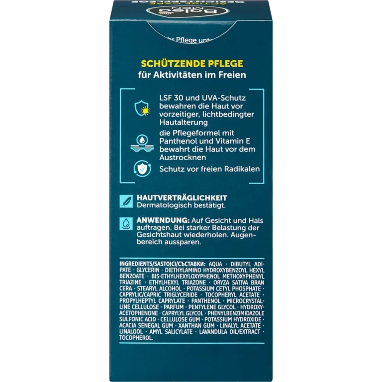 Balea Men Active Care Face Cream LSF 30, 75ml Balea MEN Active Care Face Cream SPF 30 ingredients and packaging back view