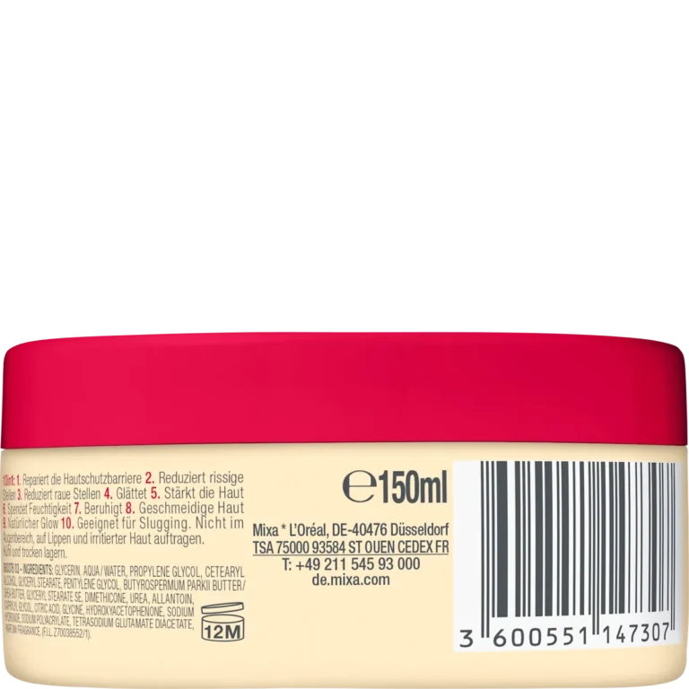 Mixa Cica Repair+ 10-in-1 S.O.S. Repairing Ointment, 150ml Mixa Cica Repair balm ingredients and packaging back view