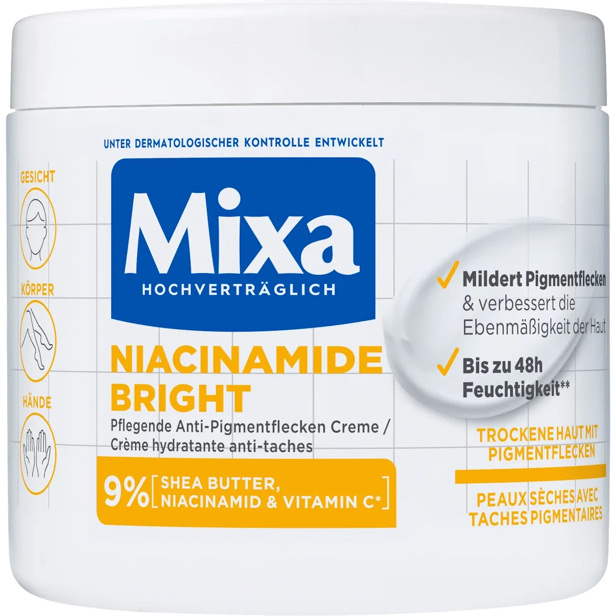 Mixa Niacinamide Bright Moisturizing Anti-Dark Spot Cream, 400ml Mixa Niacinamide Bright cream for uneven skin tone and dry skin