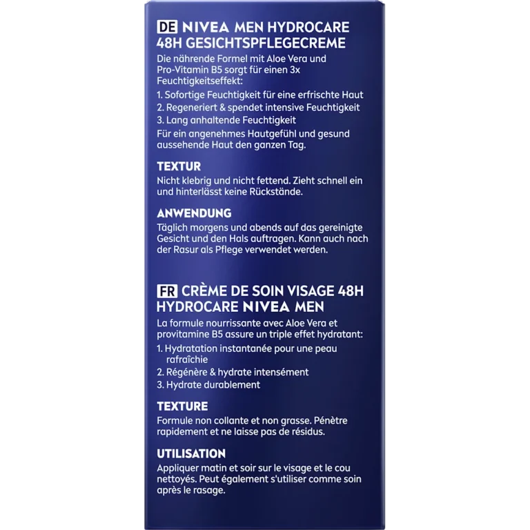 NIVEA MEN Hydro Care Face Cream back packaging