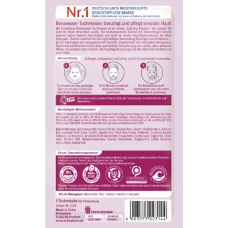 Schaebens Rice Water Sheet Mask back packaging with ingredients and directions