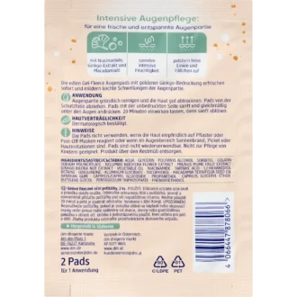 Balea Energizing Eyepads Gel-Fleece, 1pc. Ingredient list of Balea Eye Pads showing Niacinamide and Ginkgo extract