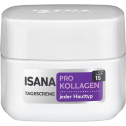 ISANA Pro-Kollagen Tagescreme LSF15 back label with ingredients and usage instructions
