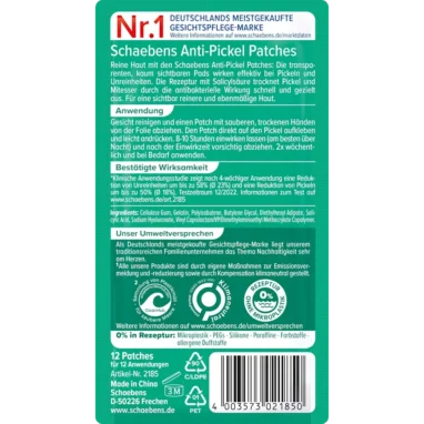 Ingredient list of Pimple Patches featuring Hyaluron and Salicylic Acid