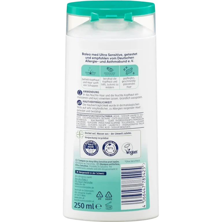 Balea MED Anti-Dandruff Shampoo Ultra Sensitive, 250 ml Balea MED Anti-Dandruff Shampoo ingredients and packaging