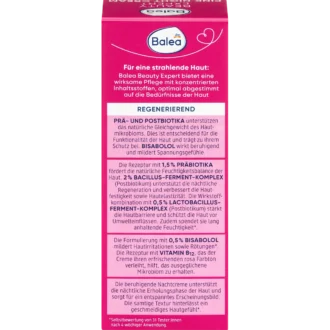 Balea Beauty Expert Pink Night Cream, 50 ml Balea Beauty Expert Pink Night Cream back view with product information